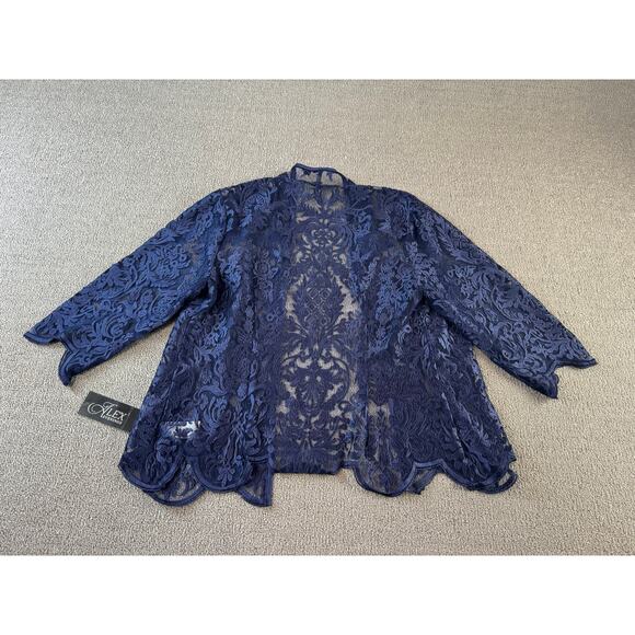 NWT Alex Evenings Formal Dress and Jacket Set Gown Lace Navy Size 6 Petite - Picture 7 of 14